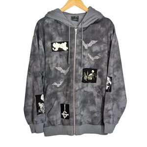 NWT Sleep Token Band Zip Up Hoodie Jacket Size M Gray Patches Bat Embellished
